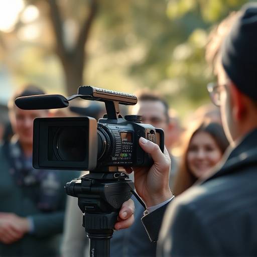 Eine Person, die eine professionelle Videokamera bedient