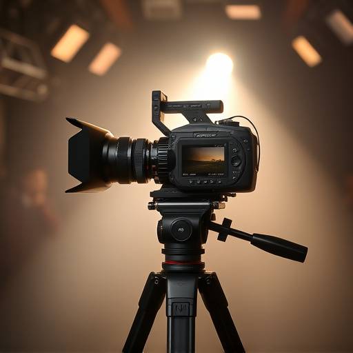 Professionelle Filmkamera auf einem Stativ